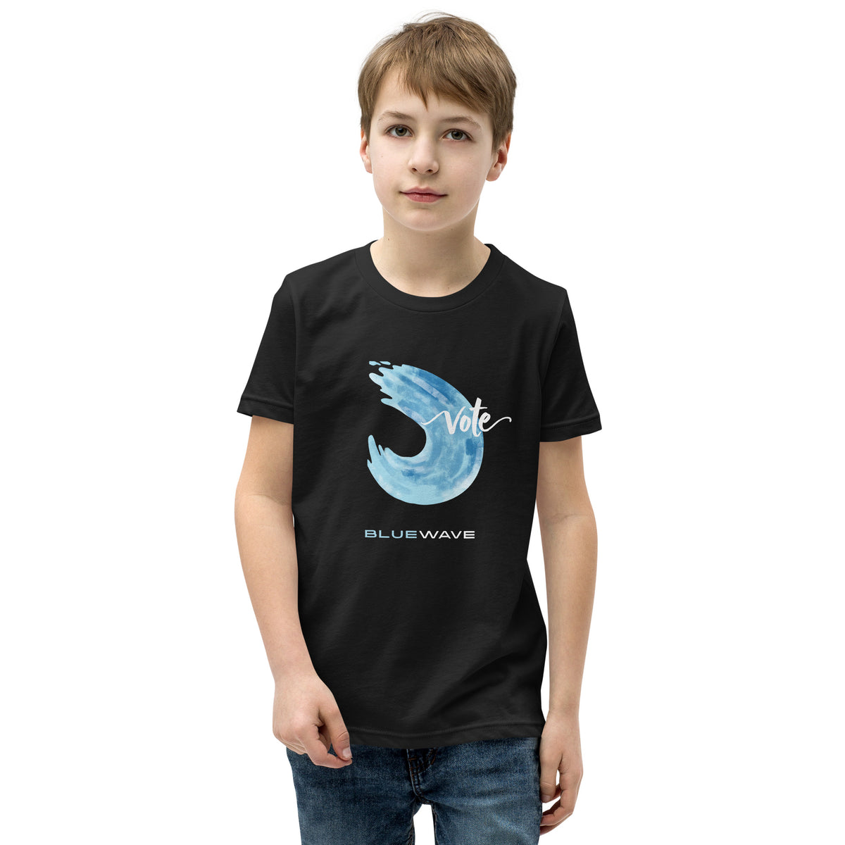 Youth Tee in Black, front view