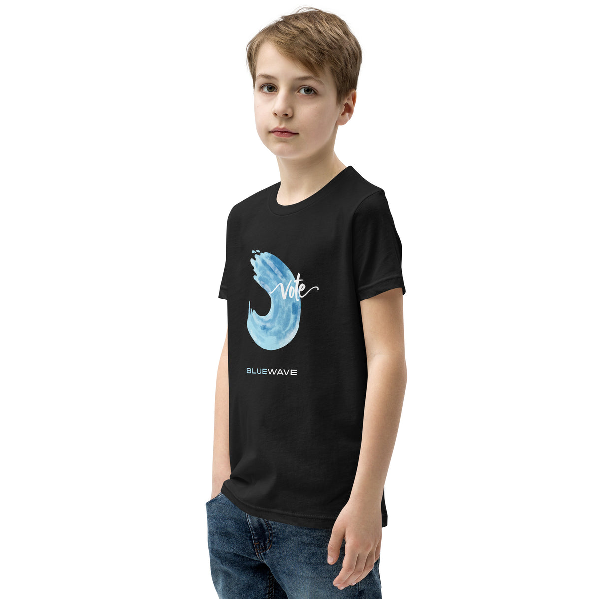 Youth Tee in Black, left front view
